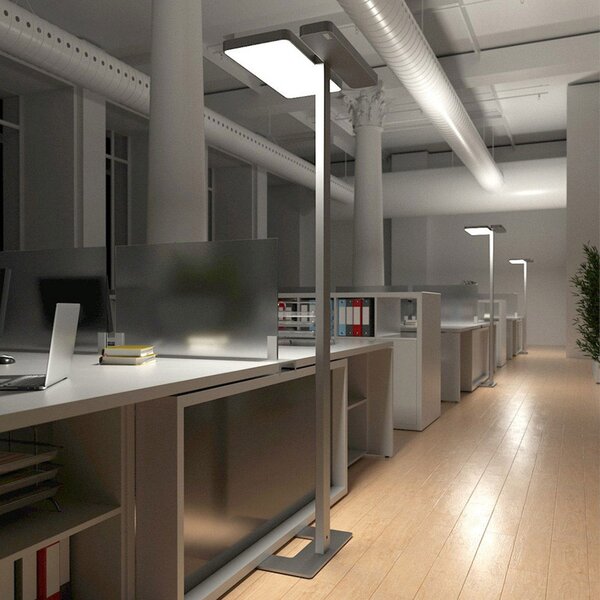 Arcchio LED lampă de podea pentru birou Aila, argintiu, senzor lumină, reglabil, Metalic, Studiu / Birou, Aluminiu, Modern