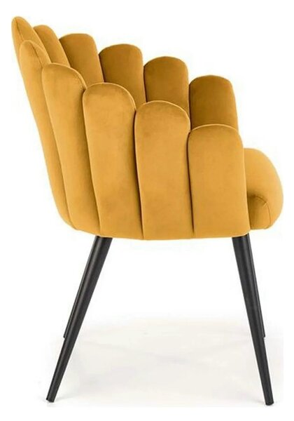 Scaun tapitat K410, galben mustar, stofa catifelata, 65x62x85 cm