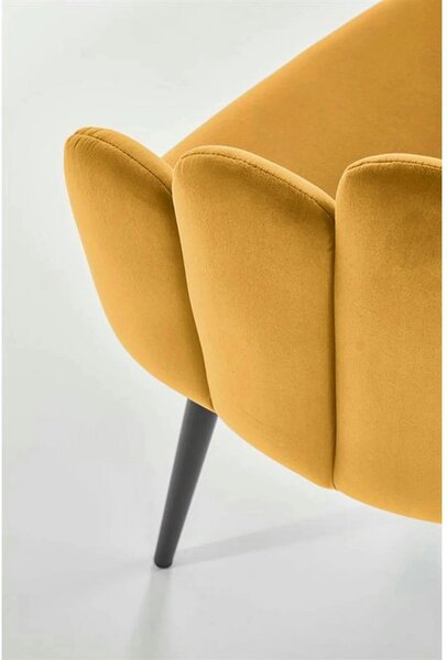 Scaun tapitat K410, galben mustar, stofa catifelata, 65x62x85 cm