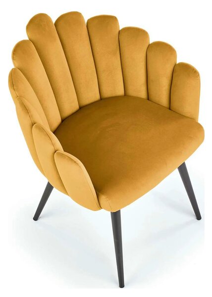 Scaun tapitat K410, galben mustar, stofa catifelata, 65x62x85 cm