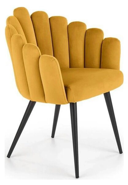 Scaun tapitat K410, galben mustar, stofa catifelata, 65x62x85 cm