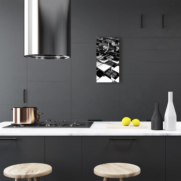 Ceas de perete din sticla vertical Art cuburi de metal negru