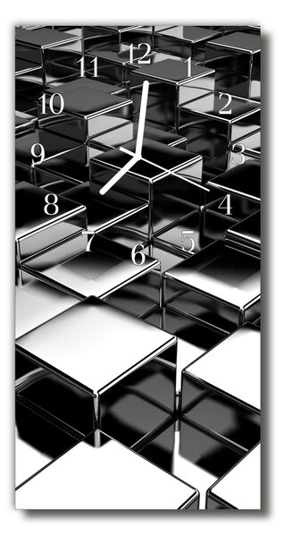 Ceas de perete din sticla vertical Art cuburi de metal negru