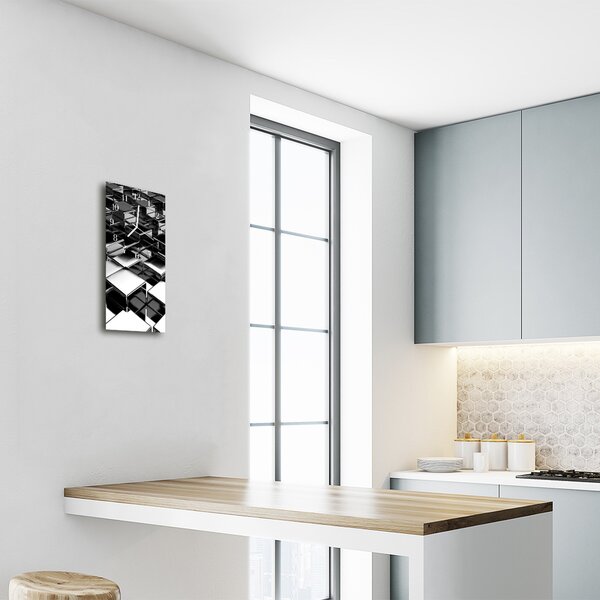 Ceas de perete din sticla vertical Art cuburi de metal negru