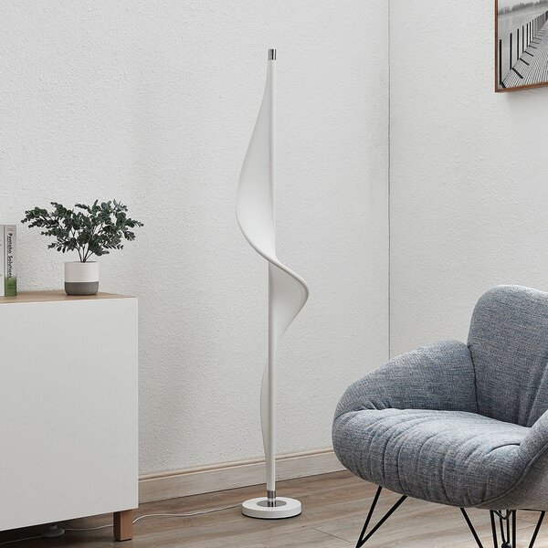 Lucande Lampadar LED Edano, 154 cm, alb, textil, dimabil, reglabil, Alb, Camera de zi / sufragerie, Țesătură / Textil, Modern