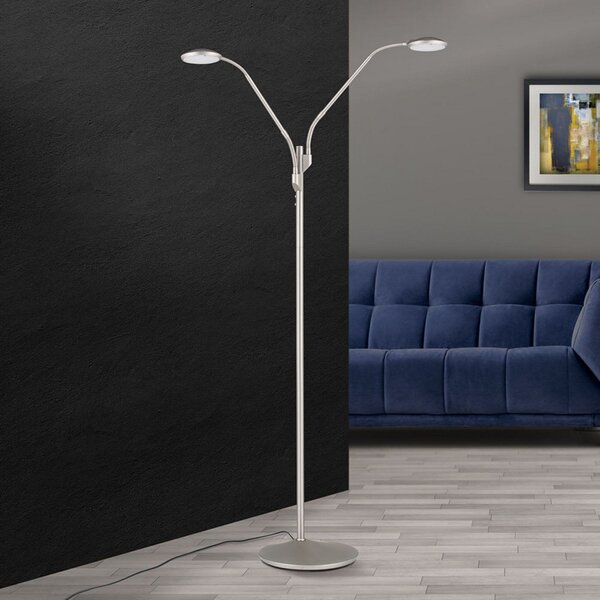 ORION Lampă de podea LED Cobra, 2 becuri, nichel mat, reglabil, Gri, Camera de zi / sufragerie, Metal, Modern