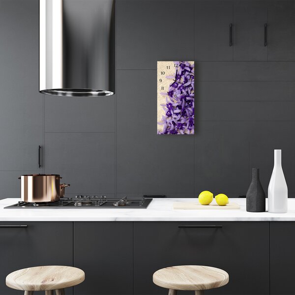 Ceas de perete din sticla vertical Flori colorate lavender