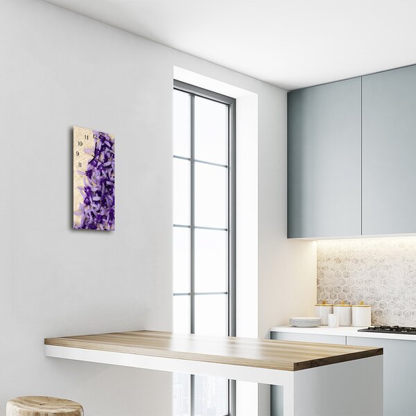 Ceas de perete din sticla vertical Flori colorate lavender