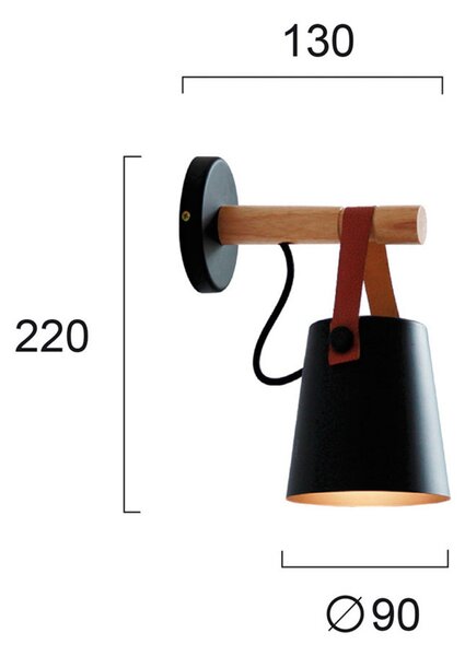 Viokef Aplică de perete Vetra, negru, oțel, lemn, piele, E27, reglabil, Lemn, Camera de zi / sufragerie, Metal, Design