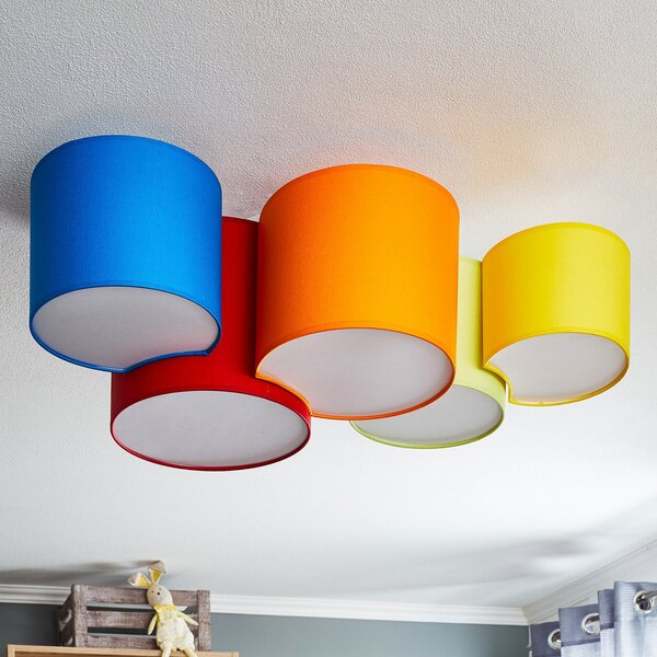 TK Lighting Plafonieră Mona cu 5 becuri, multicoloră, reglabil, Multicolor, dormitor, Țesătură / Textil, Modern