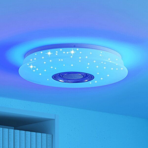 Lindby plafonieră LED Elpida, difuzor, alb, Ø 39cm, reglabil, Alb, Camera de zi / sufragerie, Plastic, Modern