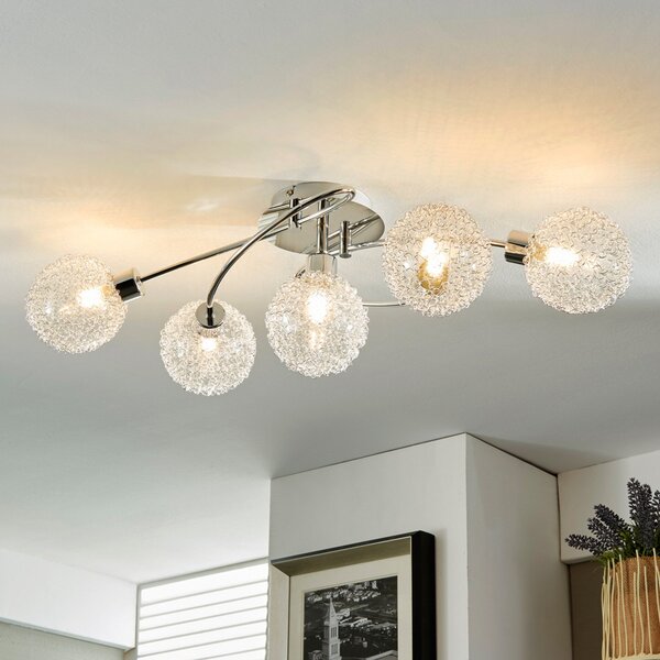 Lindby plafonieră Ticino, 65 cm, 5 becuri, metal, sticlă, reglabil, Metalic, Hol, Metal, Modern