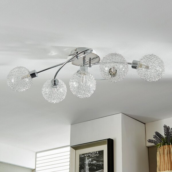 Lindby plafonieră Ticino, 65 cm, 5 becuri, metal, sticlă, reglabil, Metalic, Hol, Metal, Modern