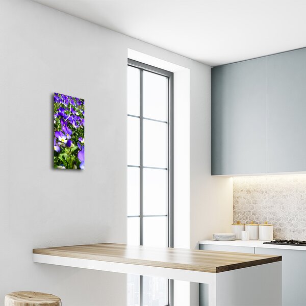 Ceas de perete din sticla vertical Primroses flori de culoare