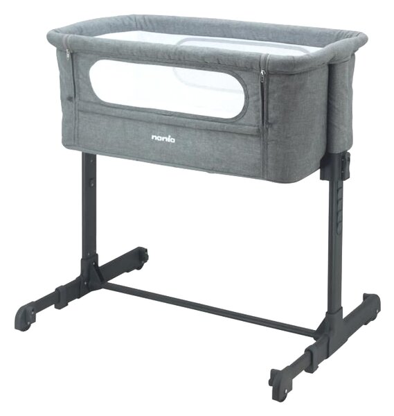 Patut co-sleeper atasabil la pat Nania Dodi Gri, pozitie antireflux, include geanta transport, certificat EN1130