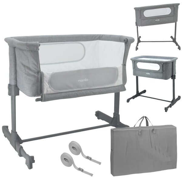 Patut co-sleeper atasabil la pat Nania Dodi Gri, pozitie antireflux, include geanta transport, certificat EN1130