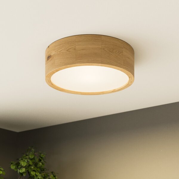 Envostar Kerio plafonieră, Ø 27 cm, stejar natural, reglabil, Lemn, Camera de zi / sufragerie, Lemn, Modern