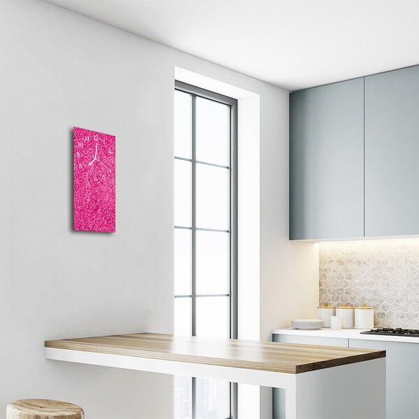 Ceas de perete din sticla vertical Sclipici roz