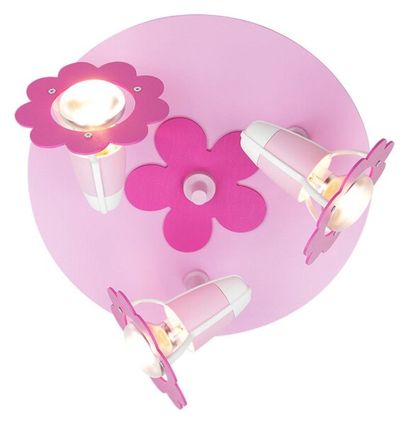 Elobra Plafonieră Floare, roz, rotundă, 3 becuri, reglabil, Roz / Rosé, Camera copiilor, Lemn, Plafon cu flacără multiplă