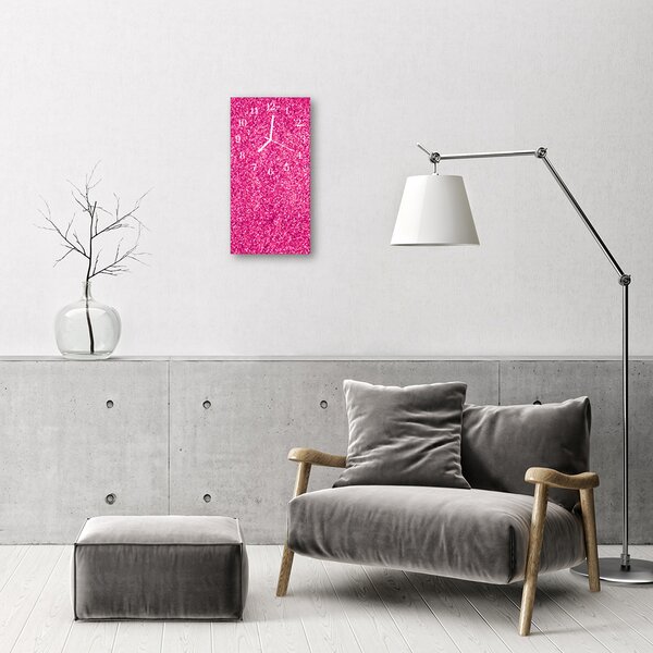 Ceas de perete din sticla vertical Sclipici roz