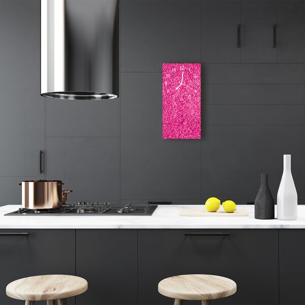 Ceas de perete din sticla vertical Sclipici roz