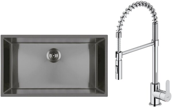 Set chiuveta din otel Oltens Stalvask 71102300, baterie bucătărie Oltens Duf 35203100
