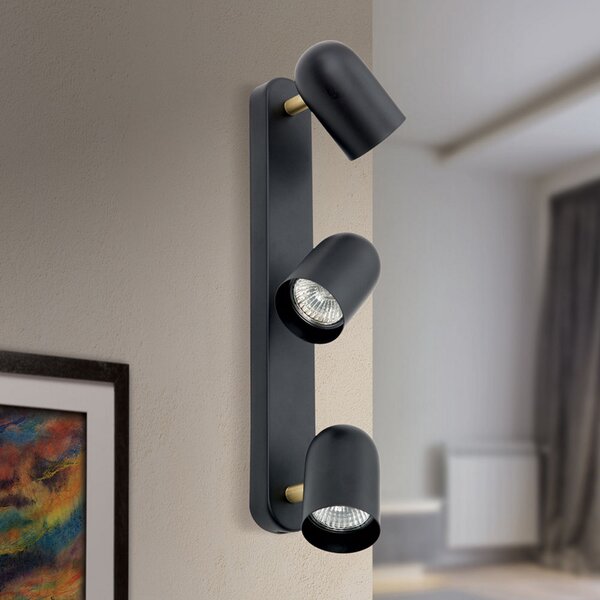 ORION Aplică de perete Bradley 3 becuri, pivotantă, reglabil, Negru, Camera de zi / sufragerie, Metal, Modern