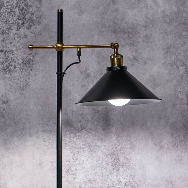 Globo Lampă de podea Lenius cu abajur mobil, Negru, Camera de zi / sufragerie, Metal, Design industrial