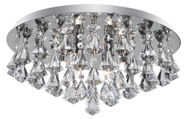 Searchlight Plafonieră Hanna, cristal formă diamant 45cm crom, reglabil, Transparent, Camera de zi / sufragerie, Metal