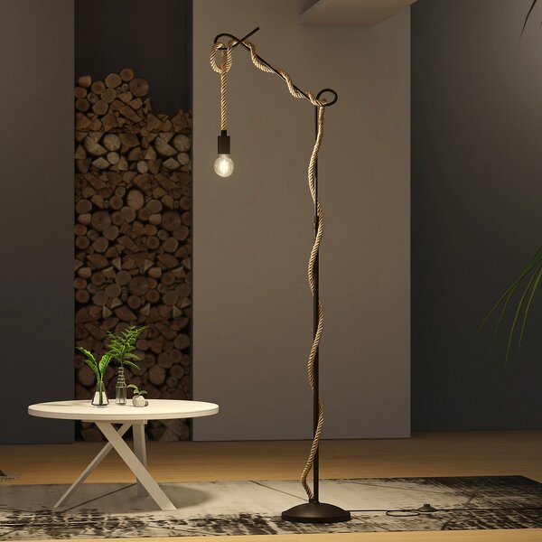 Lucande Lampadar Ropina, înălțime 180 cm, negru, frânghie de cânepă, Negru, Camera de zi / sufragerie, Metal, Vintage