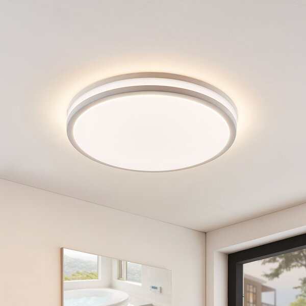 Lindby Arnim plafonieră LED, alb, plastic, Ø 49cm, IP44, reglabil, Alb, Baie, Plastic, Modern