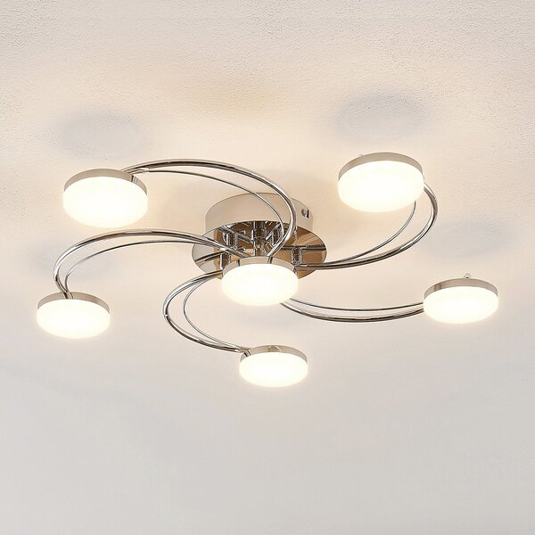 Lindby plafonieră LED Rouven, formă spirală, 6 becuri, gri, Metalic, Camera de zi / sufragerie, Metal, Modern