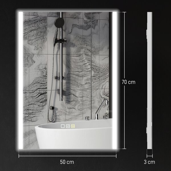 HOMCOM Oglindă LED 50x70 Antiaburire Touch IP44 | Aosom Romania