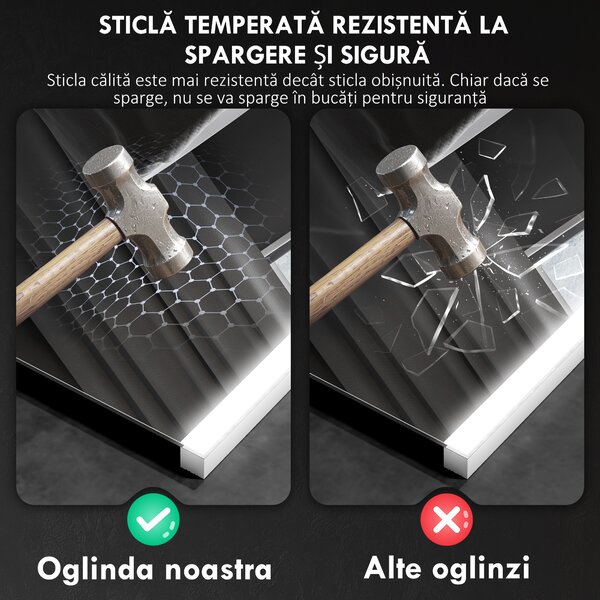 HOMCOM Oglindă LED 50x70 Antiaburire Touch IP44 | Aosom Romania