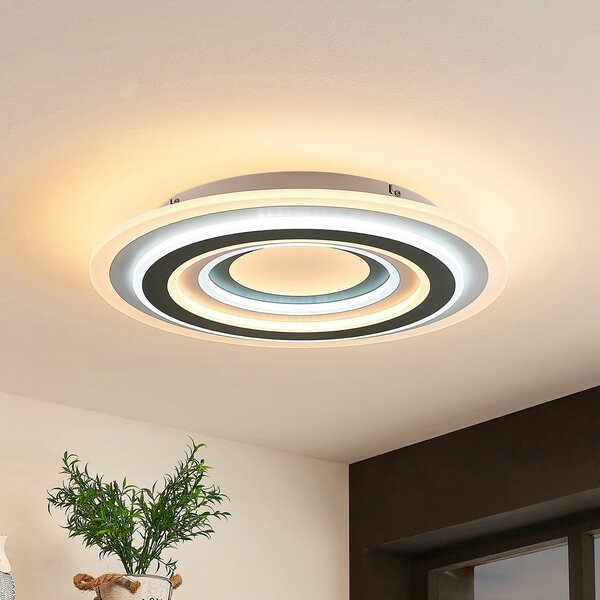 Lindby plafonieră LED Jazmina, 50 cm, CCT, telecomandă, reglabil, Negru, Camera de zi / sufragerie, Plastic, Modern