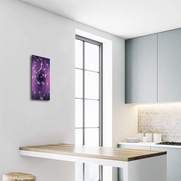 Ceas de perete din sticla vertical Universul galaxy violet