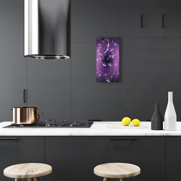 Ceas de perete din sticla vertical Universul galaxy violet