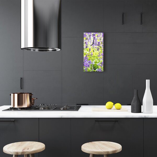 Ceas de perete din sticla vertical Flori colorate lavender