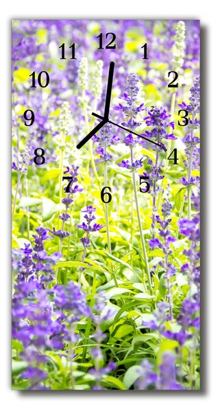 Ceas de perete din sticla vertical Flori colorate lavender