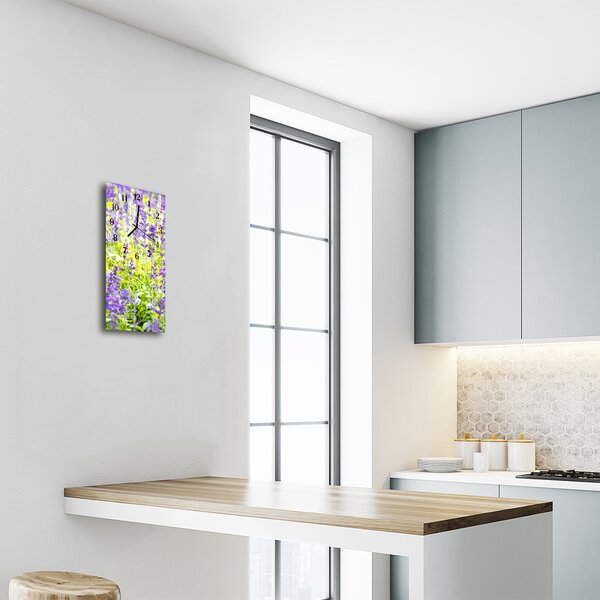 Ceas de perete din sticla vertical Flori colorate lavender