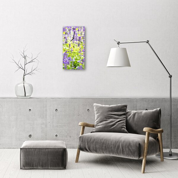 Ceas de perete din sticla vertical Flori colorate lavender