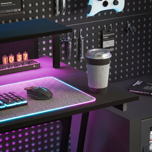 HOMCOM Birou de Gaming cu Lumini LED și Suport pentru Monitor, Masă Gaming cu Port USB și TYPE C, 100x60x88,5 cm, Negru | Aosom Romania