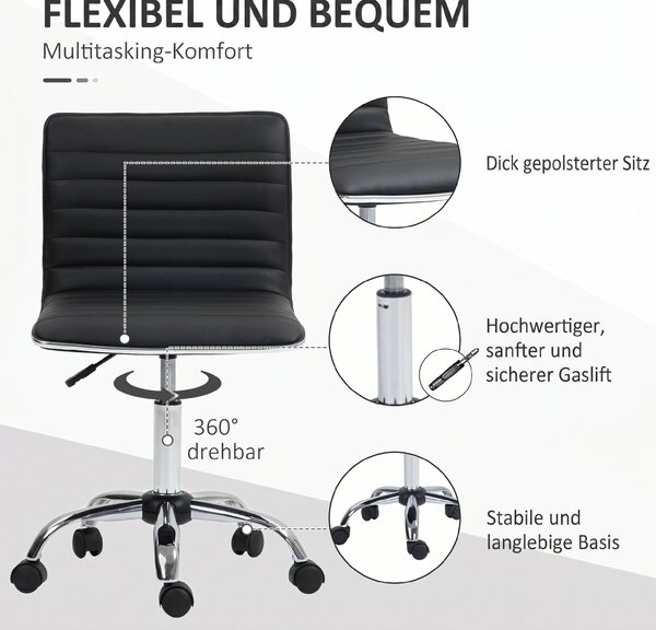 HOMCOM Scaun Ergonomic de Birou din Piele Ecologică cu Înălțime Reglabilă, Șezut Rotativ și 5 Rotile, 48x52x90 cm, Negru | Aosom Romania