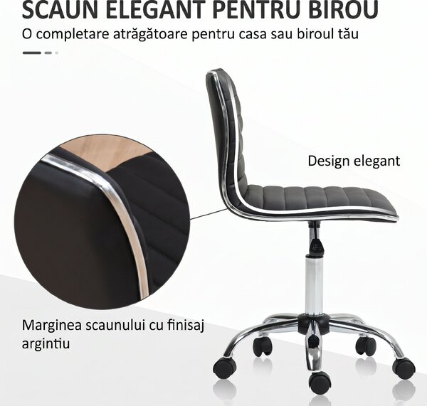HOMCOM Scaun Ergonomic de Birou din Piele Ecologică cu Înălțime Reglabilă, Șezut Rotativ și 5 Rotile, 48x52x90 cm, Negru | Aosom Romania
