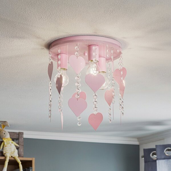 Eko-Light Plachetă Corazon în roz cu inimi, reglabil, Roz / Rosé, Camera copiilor, Metal, Viața tânără