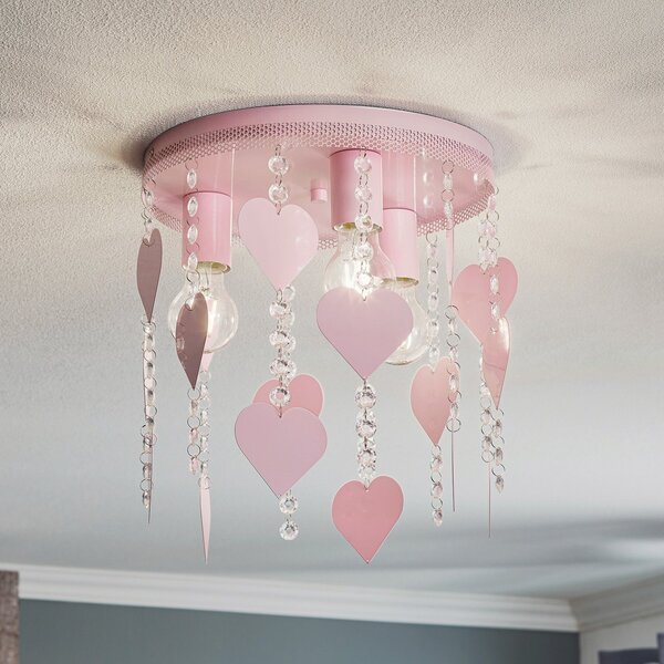 Eko-Light Plachetă Corazon în roz cu inimi, reglabil, Roz / Rosé, Camera copiilor, Metal, Viața tânără