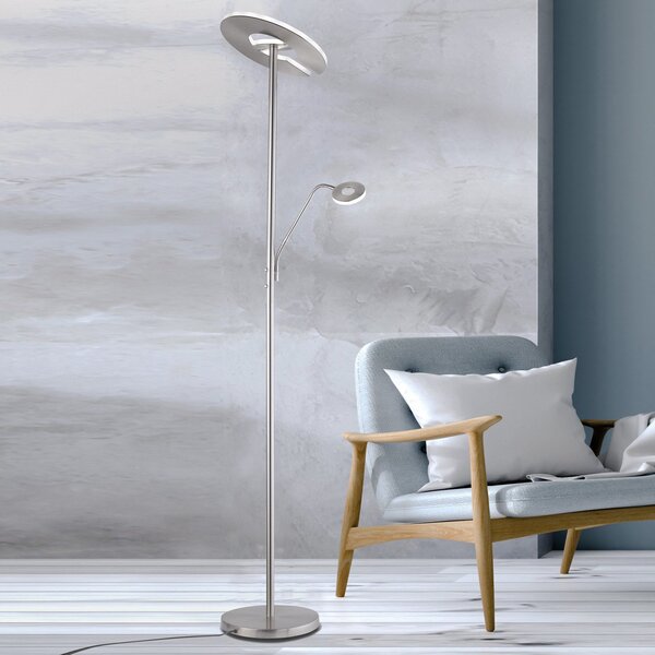 FISCHER & HONSEL Lampadar LED Dent, culoare nichel, 180 cm, CCT, 2 becuri, reglabil, Gri, Camera de zi / sufragerie, Metal, Modern, Lumină de lectură