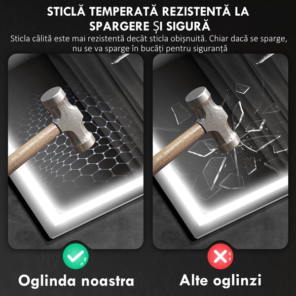 HOMCOM Oglindă Baie Bluetooth LED Antiabur Tactil | Aosom Romania