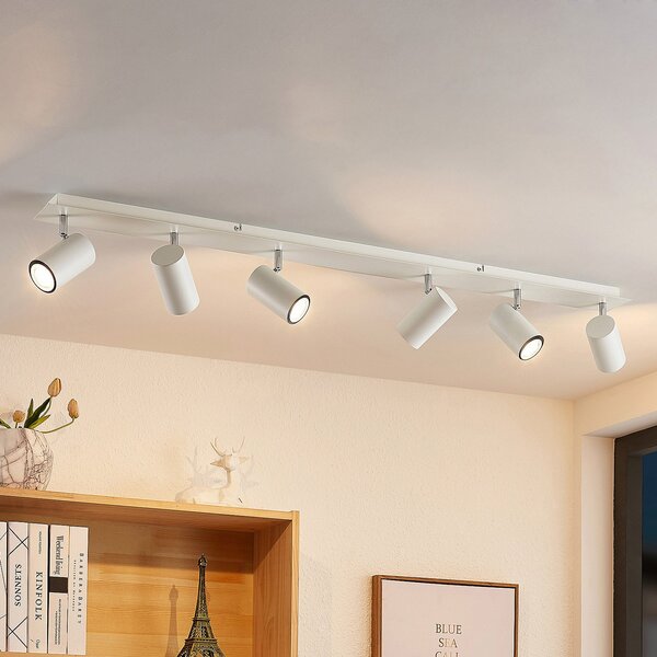 Lindby Spot de plafon Joffrey, 116 cm, alb, 6 becuri, GU10, reglabil, Alb, Camera de zi / sufragerie, Metal, Modern