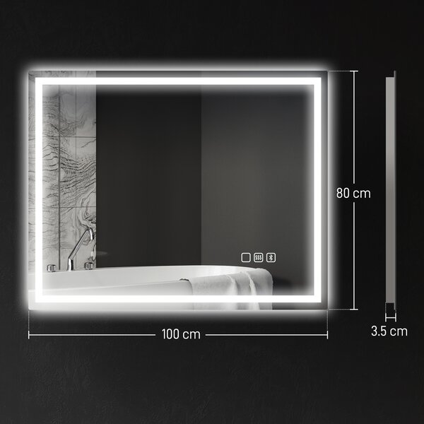 HOMCOM Oglindă Baie Bluetooth LED Antiabur Tactil | Aosom Romania
